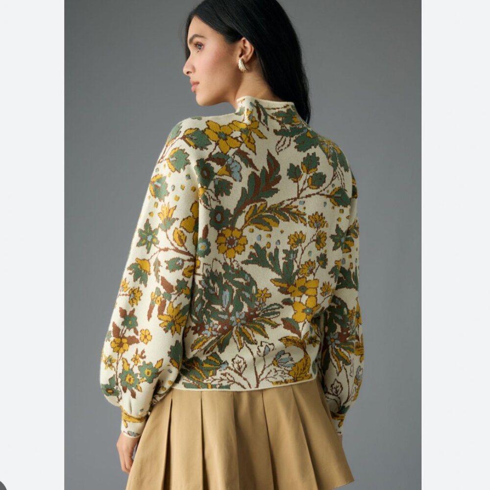 Anthropologie The Beatriz Fall Floral Mock Neck Sweater Cottagecore Size Medium - Picture 3 of 7